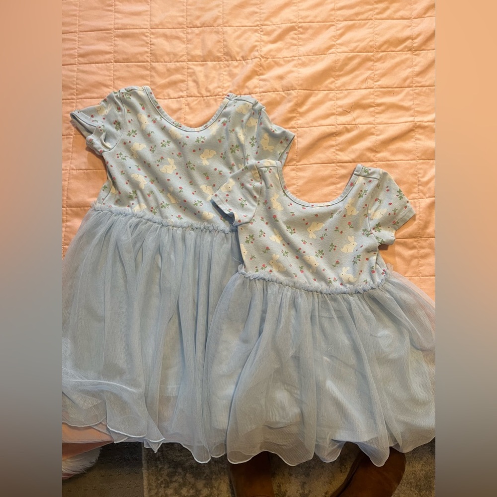 Cat and Jack Easter Bunny Sister Dresses Target 5T and 2T